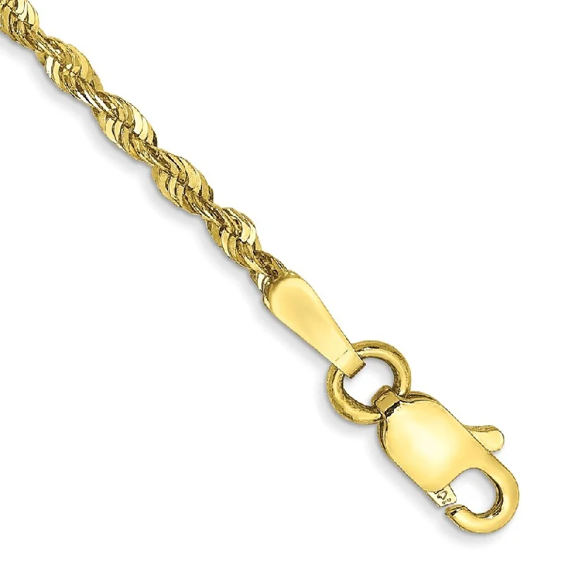 10k Yellow Gold 1.8mm Extra-Light Diamond-Cut Rope Chain Bracelet, 6"