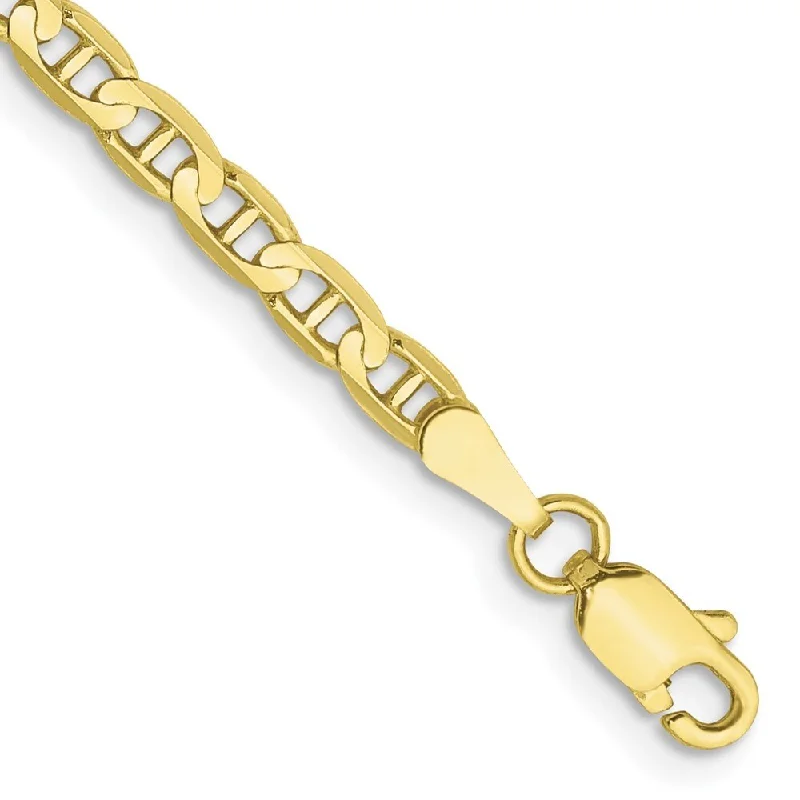 10k Yellow Gold 3mm Concave Anchor Chain Bracelet, 7"