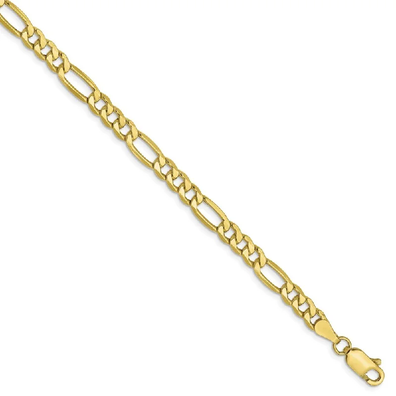 10k Yellow Gold 4.75mm Semi-Solid Figaro Chain Bracelet, 7"