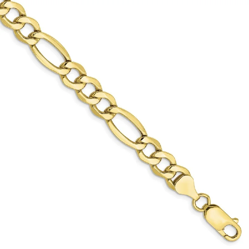 10k Yellow Gold 7.3mm Semi-Solid Figaro Chain Bracelet, 7"