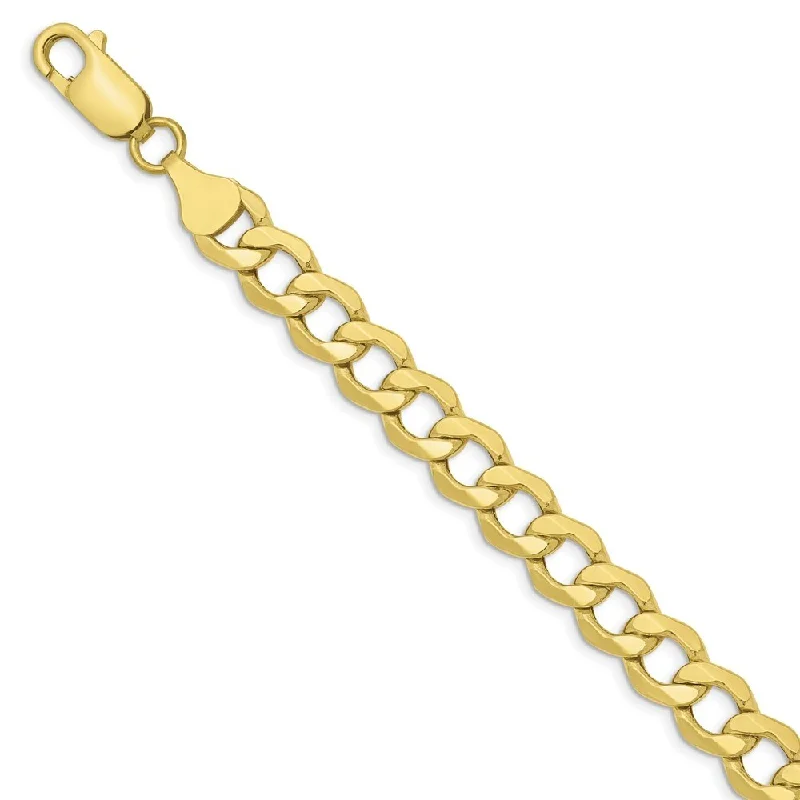 10k Yellow Gold 7mm Semi-Solid Curb Chain Bracelet, 8"