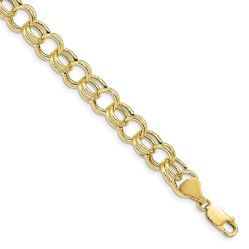 10k Yellow Gold Hollow Double Link Charm Bracelet, 7" (W-8.5mm)