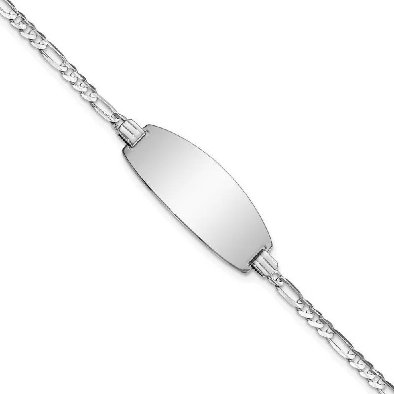 14k White Gold 10.5mm Oval Figaro ID Bracelet, 7"