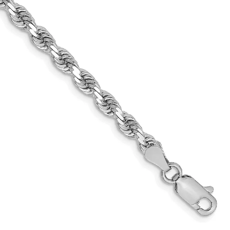 14k White Gold 3.25mm Diamond-Cut Rope with Lobster Clasp Chain Bracelet, 7"