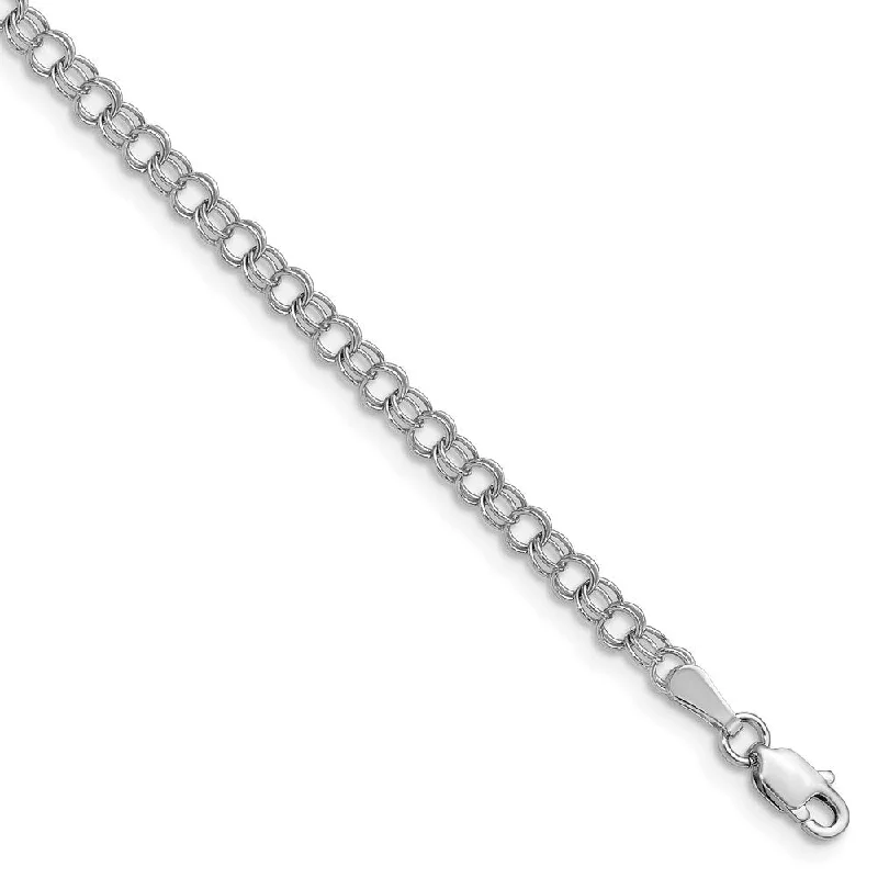 14k White Gold 3.5mm Solid Double Link Charm Bracelet, 7"