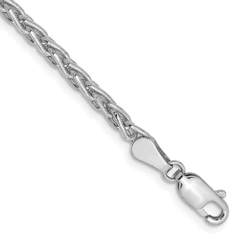 14k White Gold 3mm Parisian Wheat Chain Bracelet, 7"