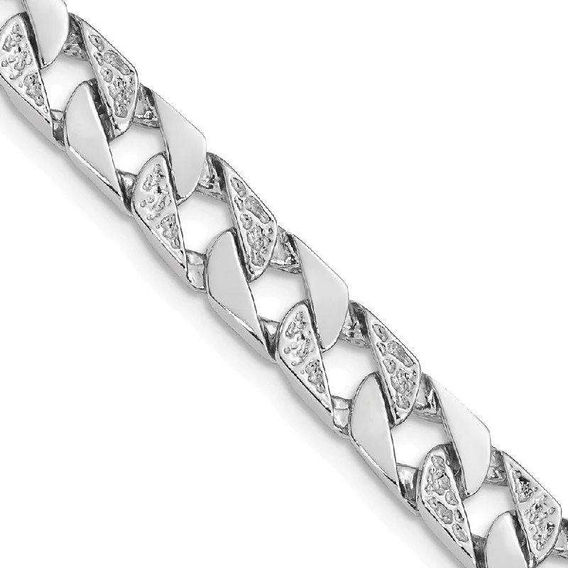 14k White Gold 7.5mm Fancy Link Chain Bracelet, 7"