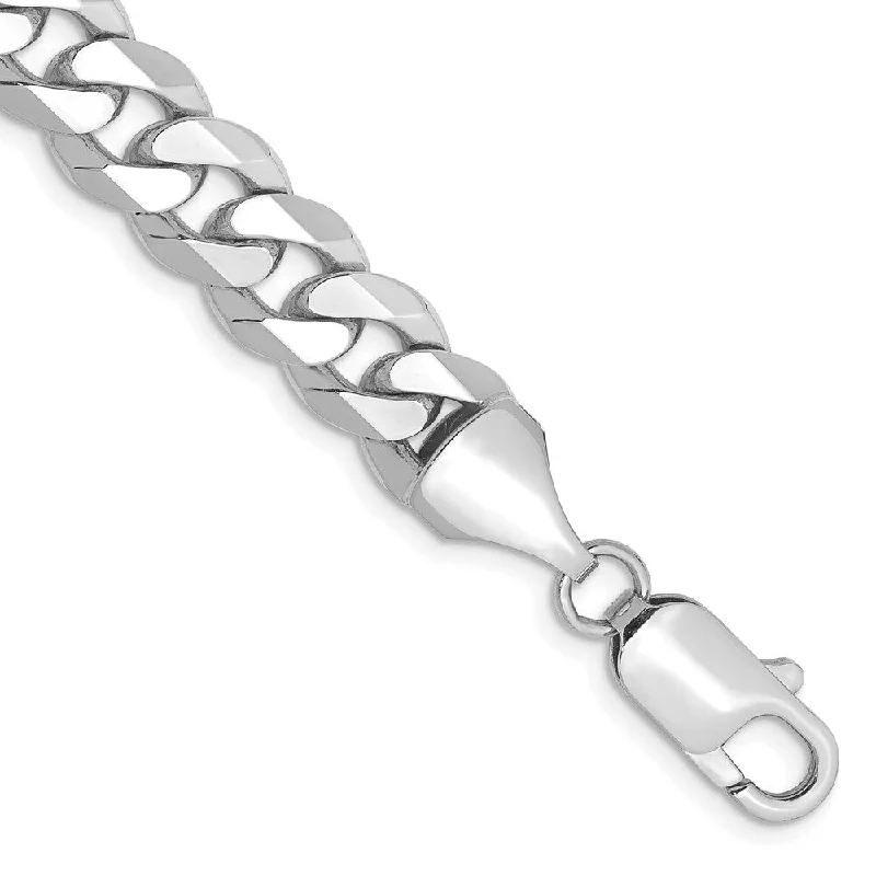 14k White Gold 8.5mm Flat Beveled Curb Chain Bracelet, 9"