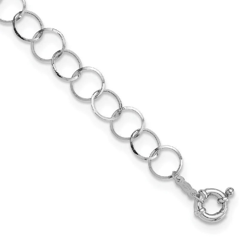 14k White Gold 9mm Circle Fancy Link Bracelet, 7.5"