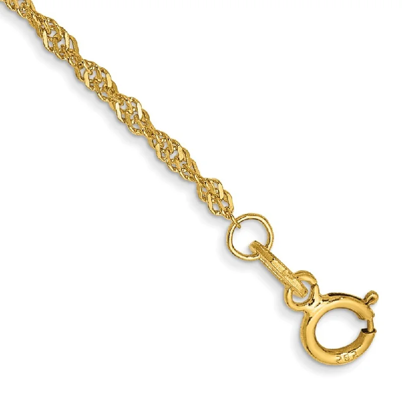 14k Yellow Gold 1.4mm Singapore Chain Bracelet, 7"