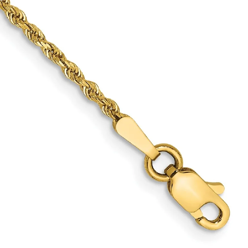 14k Yellow Gold 1.50mm Diamond-Cut Rope with Lobster Clasp Chain Bracelet, 6"