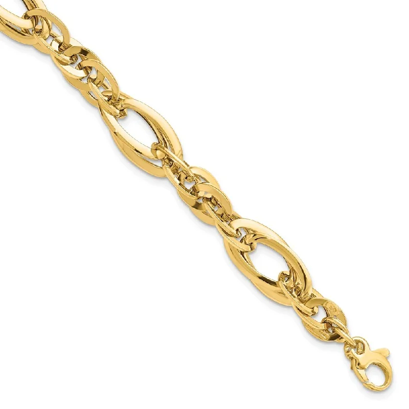 14k Yellow Gold 10mm Fancy Link Bracelet, 7" w/0.75in Extender, 7"