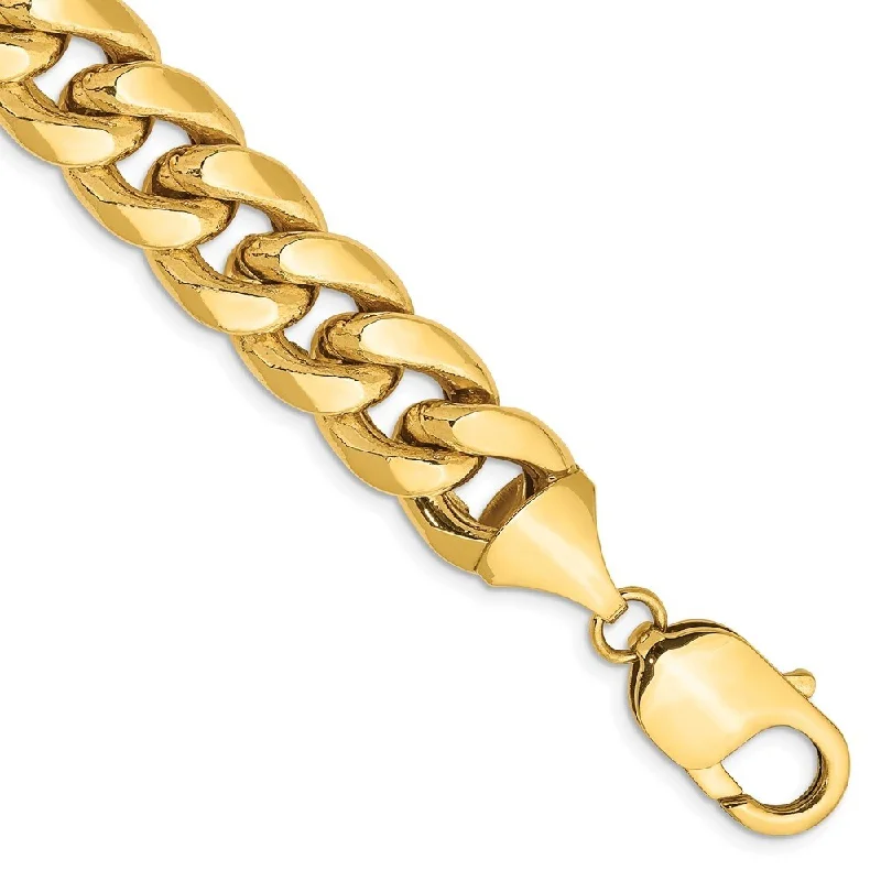 14k Yellow Gold 11mm Semi-Solid Miami Cuban Chain Bracelet, 8"