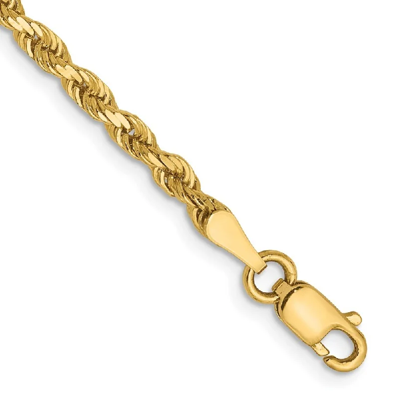 14k Yellow Gold 2.75mm Diamond-Cut Lightweight Rope Chain Bracelet, 7"