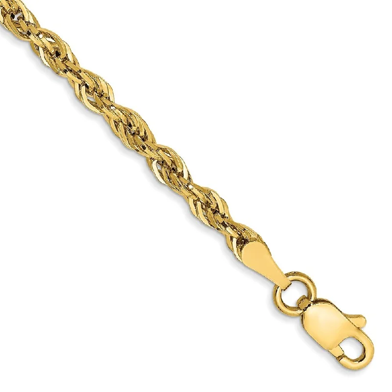 14k Yellow Gold 2.8mm Semi-Solid Rope Chain Bracelet Anklet, 10"