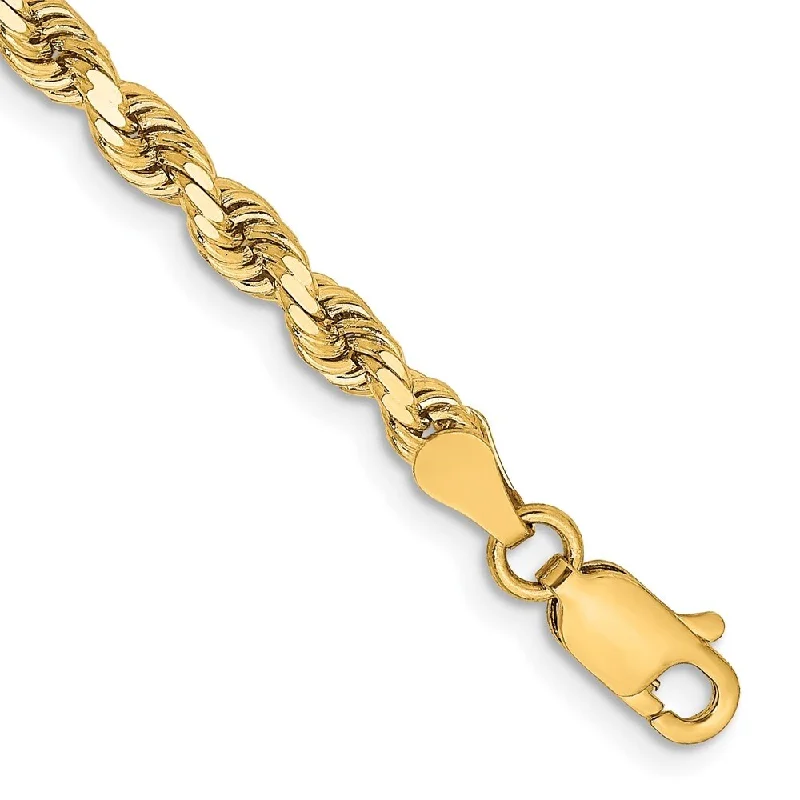 14k Yellow Gold 3.25mm Diamond-Cut Rope Chain Bracelet, 7"