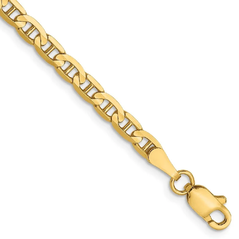 14k Yellow Gold 3mm Concave Anchor Chain Bracelet, 7"