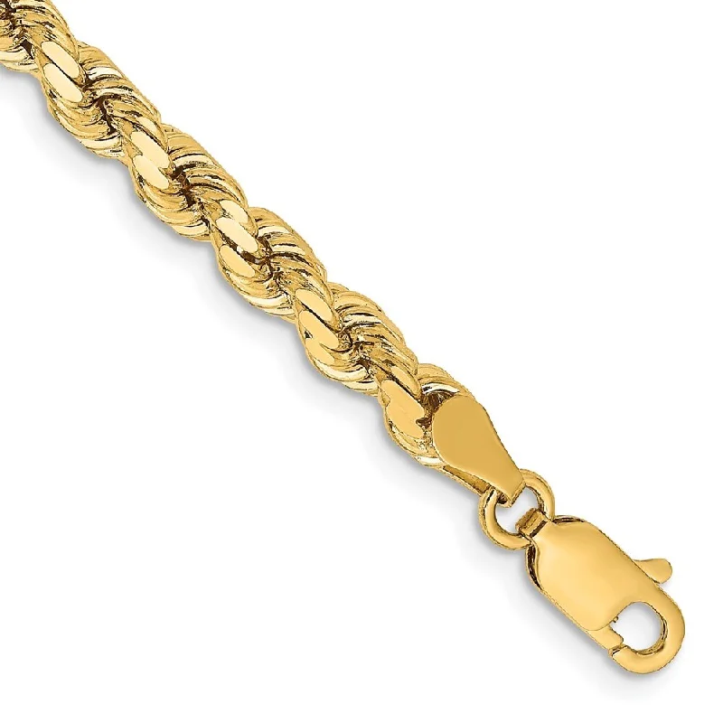 14k Yellow Gold 4.25mm Diamond-Cut Rope Chain Bracelet, 7"