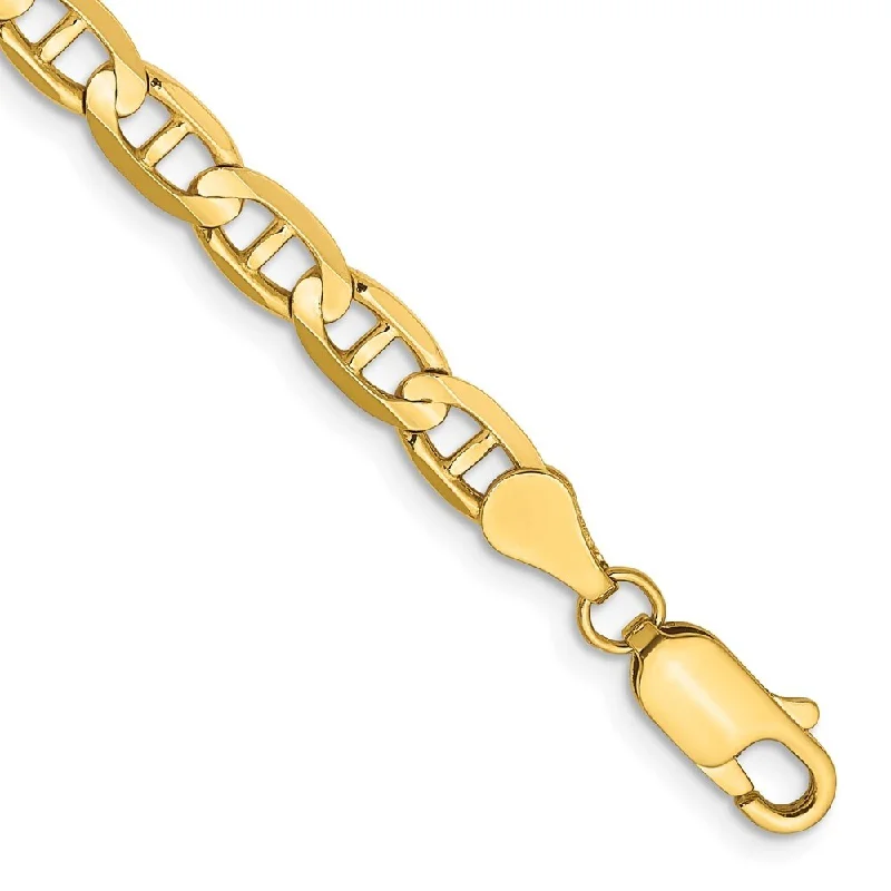 14k Yellow Gold 4.5mm Concave Anchor Chain Bracelet, 7"