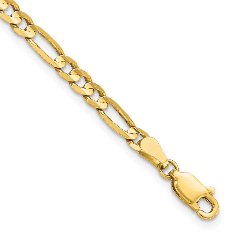 14k Yellow Gold 4mm Flat Figaro Chain Bracelet, 7"