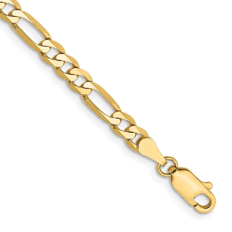 14k Yellow Gold 4mm Flat Figaro Chain Bracelet, 7"