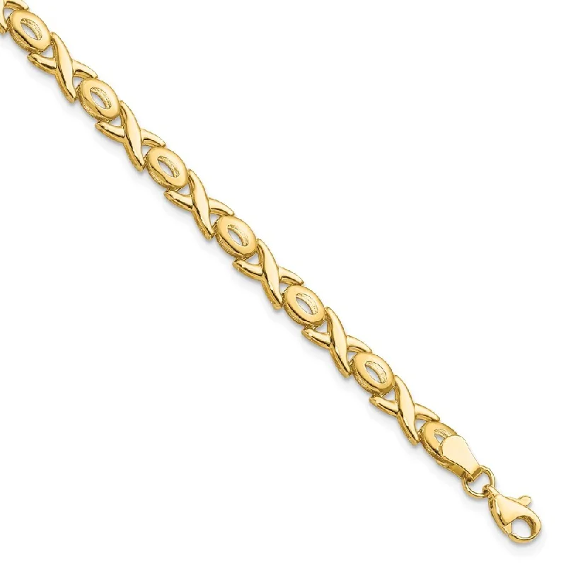 14k Yellow Gold 4mm XOXO Bracelet, 7"