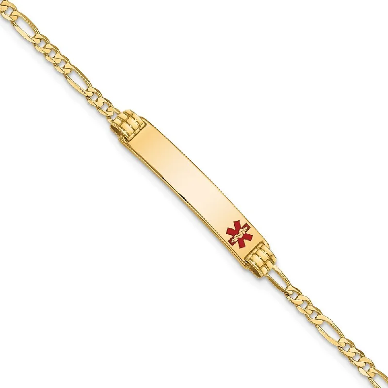 14k Yellow Gold 5.5mm Medical Red Enamel Figaro ID Bracelet, 7"