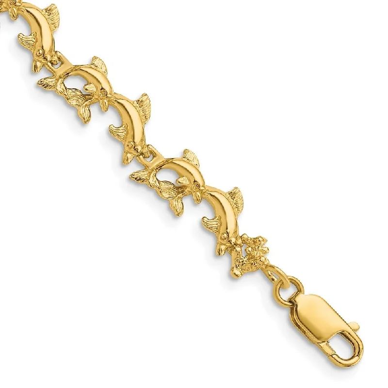 14k Yellow Gold 6.22mm Dolphins Bracelet, 7.25"