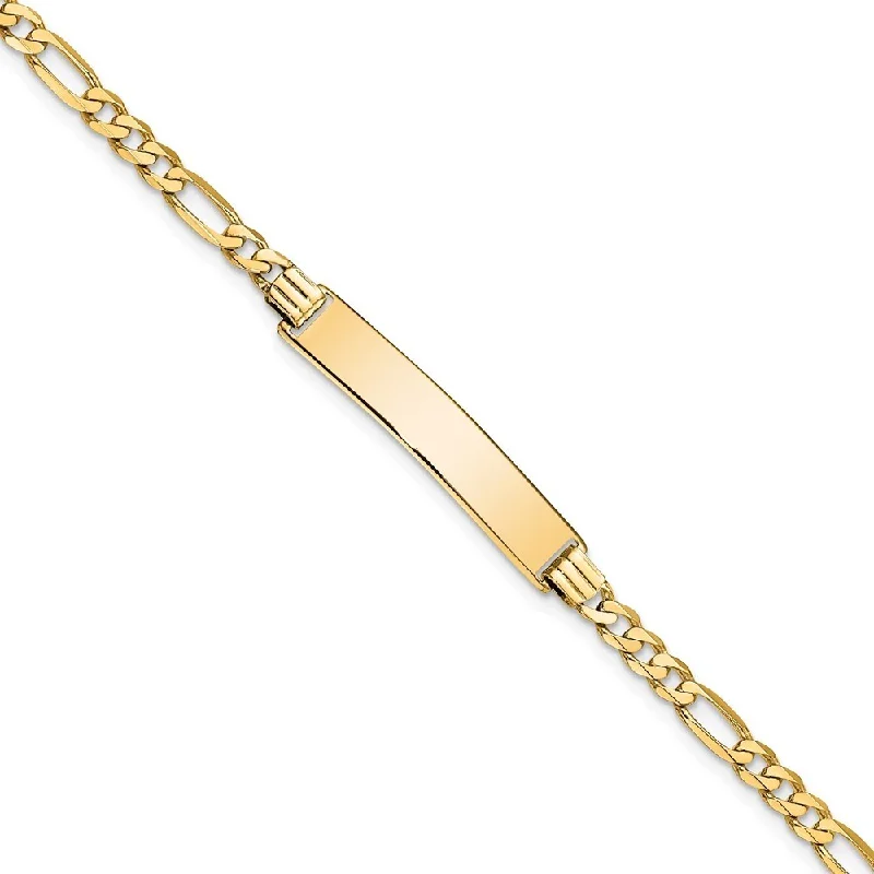 14k Yellow Gold 6.2mm Flat Figaro Link ID Bracelet, 7"