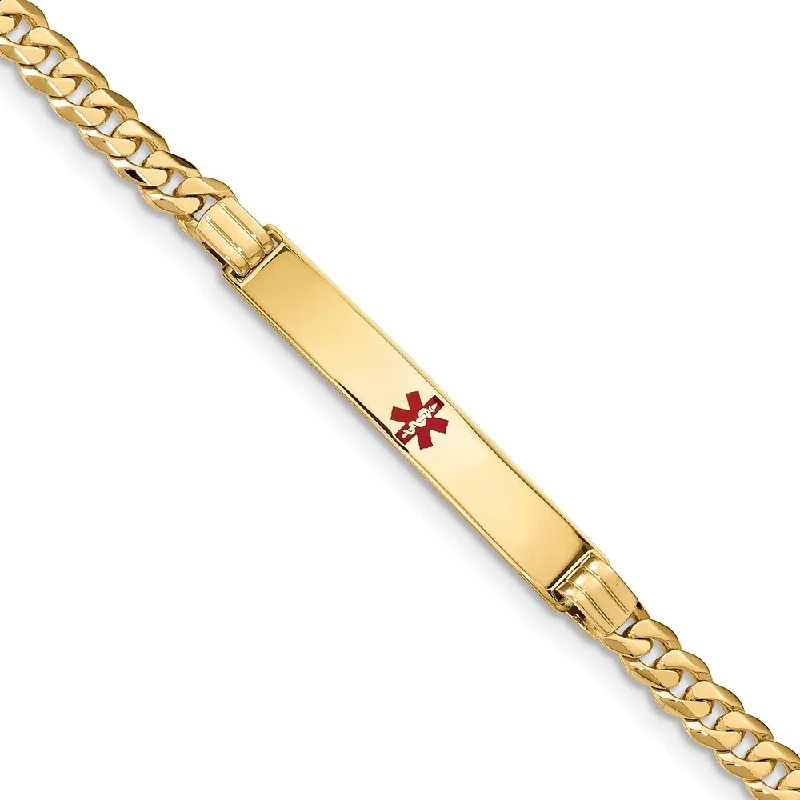 14k Yellow Gold 6.5mm Medical Red Enamel Curb Link ID Bracelet, 7"