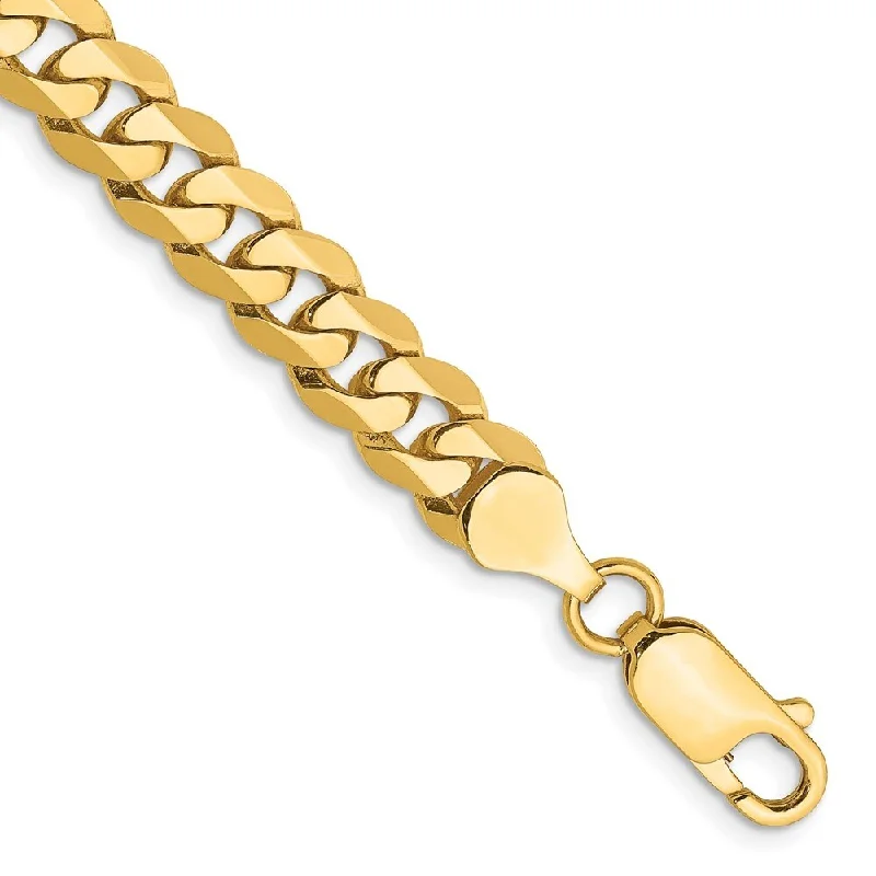 14k Yellow Gold 7.25mm Flat Beveled Curb Chain Bracelet, 7"