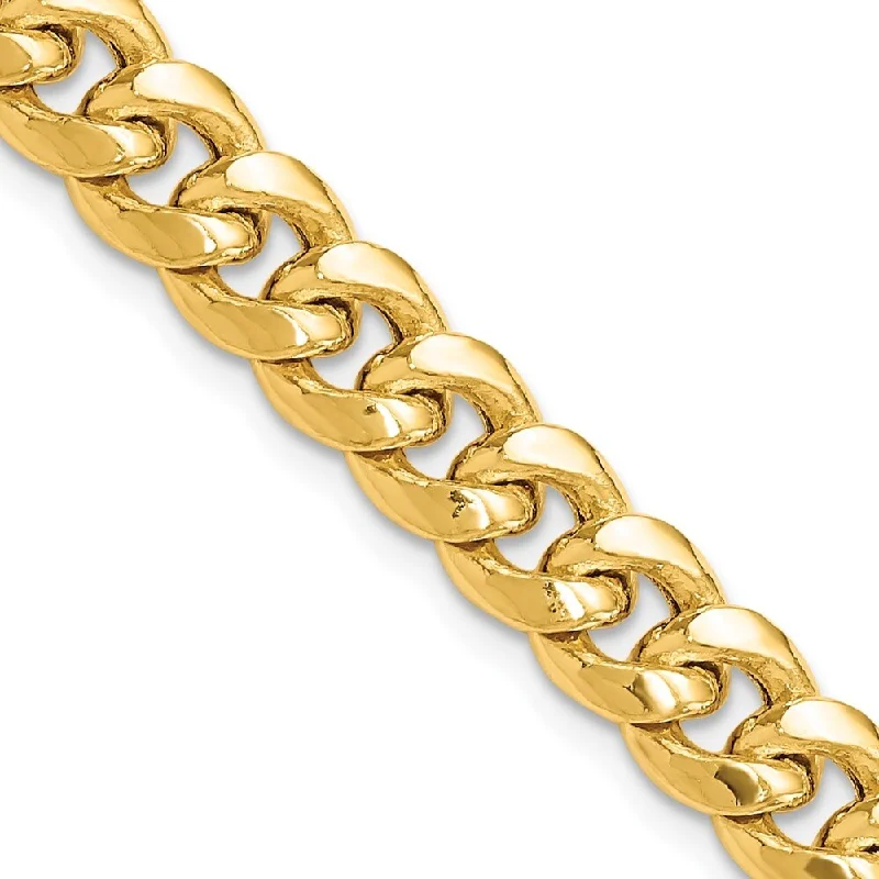 14k Yellow Gold 7.3mm Semi-Solid Miami Cuban Chain Bracelet, 7"