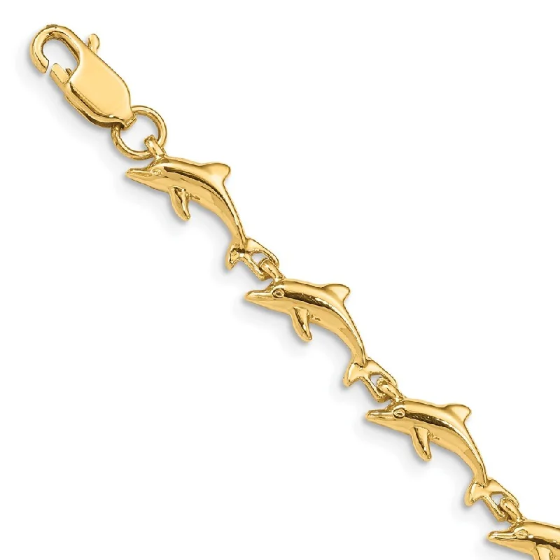 14k Yellow Gold 7mm Dolphin Bracelet, 7"