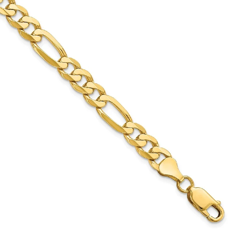 14k Yellow Gold 7mm Flat Figaro Chain Bracelet, 8"