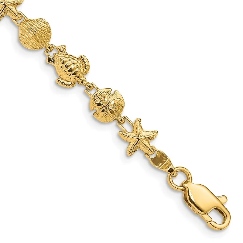 14k Yellow Gold 7mm Sea Life Bracelet, 7"