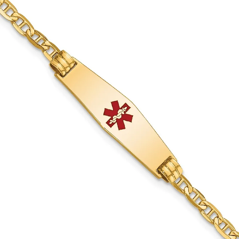 14k Yellow Gold 8.5mm Medical Soft Diamond Shape Red Enamel Anchor Link Child ID Bracelet, 6"