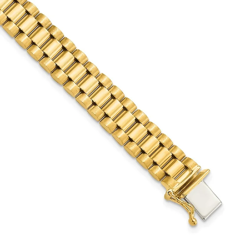 14k Yellow Gold 8mm Men's Satin and Polished Link Bracelet, 8"