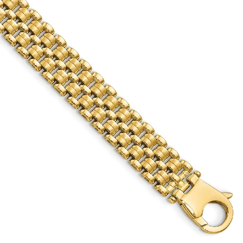 14k Yellow Gold Brushed and Basket Weave Pattern Bracelet, 7.5" (W-8.4mm)