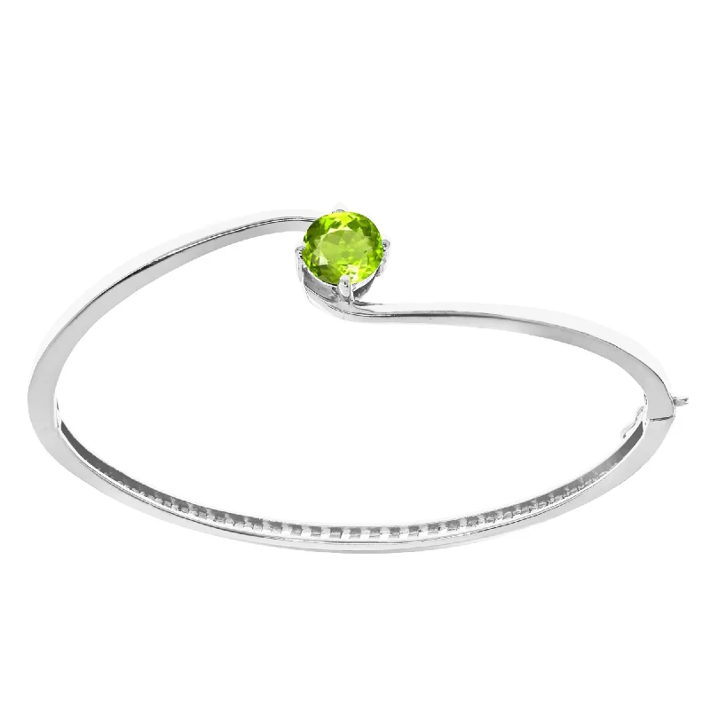 2.10ct Round Shape Natural Peridot Solitaire Bangle Bracelet Sterling Silver Gift for Her