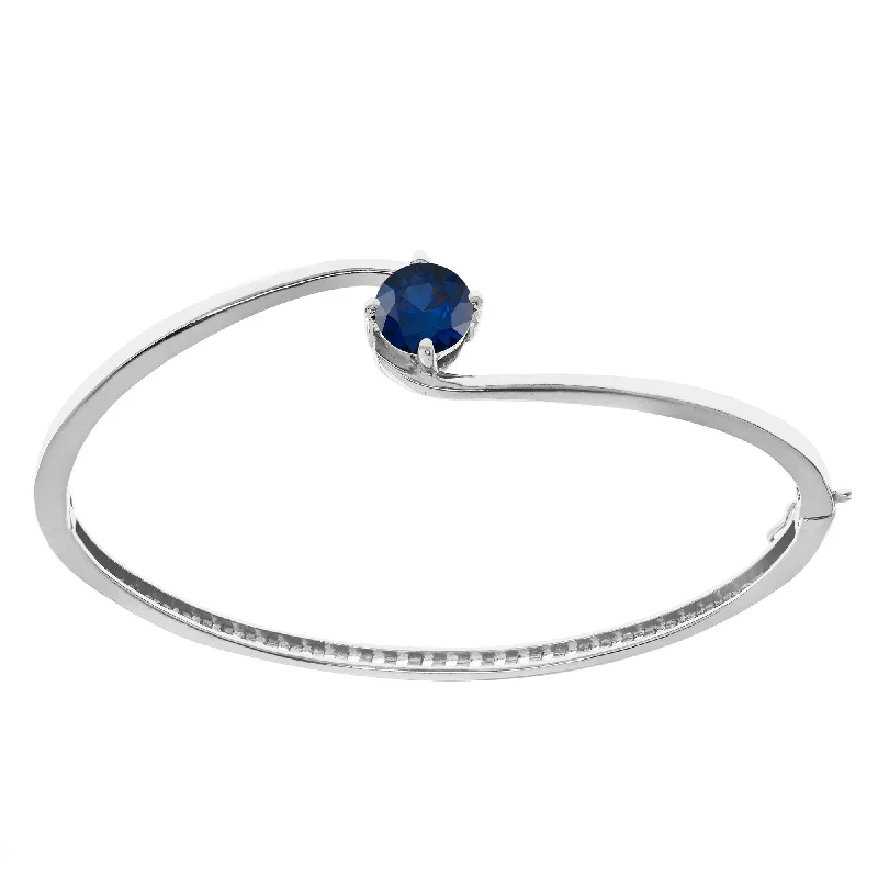 2.25 CTTW Round Shape Blue Sapphire Sterling Silver Solitaire Bangle Bracelate for Women