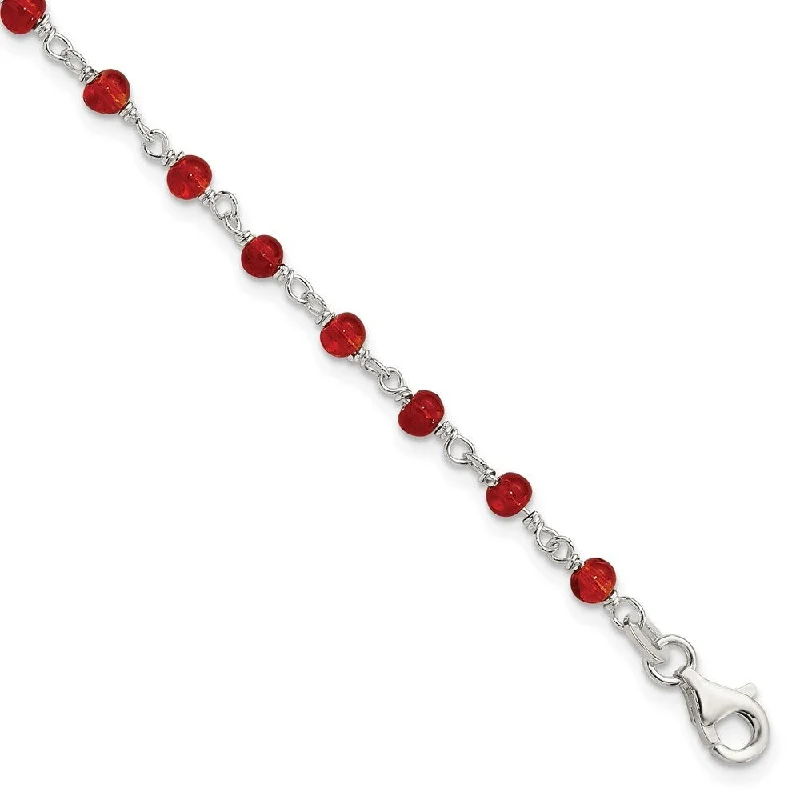 925 Sterling Silver Dark Red Cubic Zirconia Bracelet, 7.25"