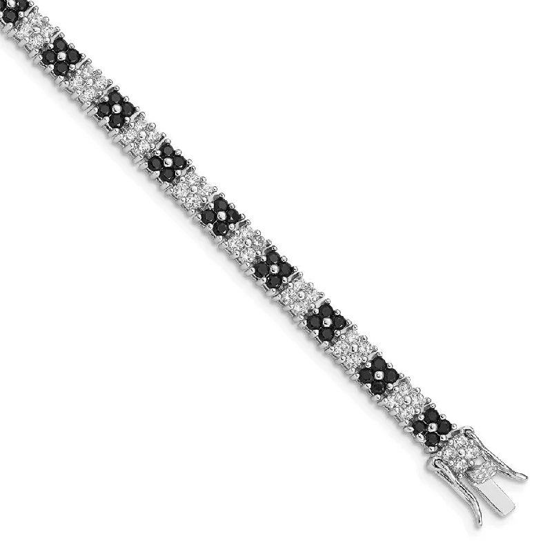 925 Sterling Silver Rhodium-plated Black/White Cubic Zirconia Tennis Bracelet, 7"