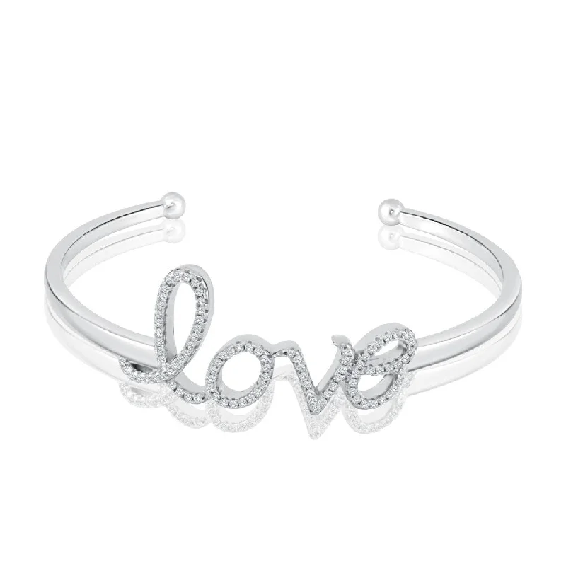 Auriya Silver and CZ Love Bangle Bracelet