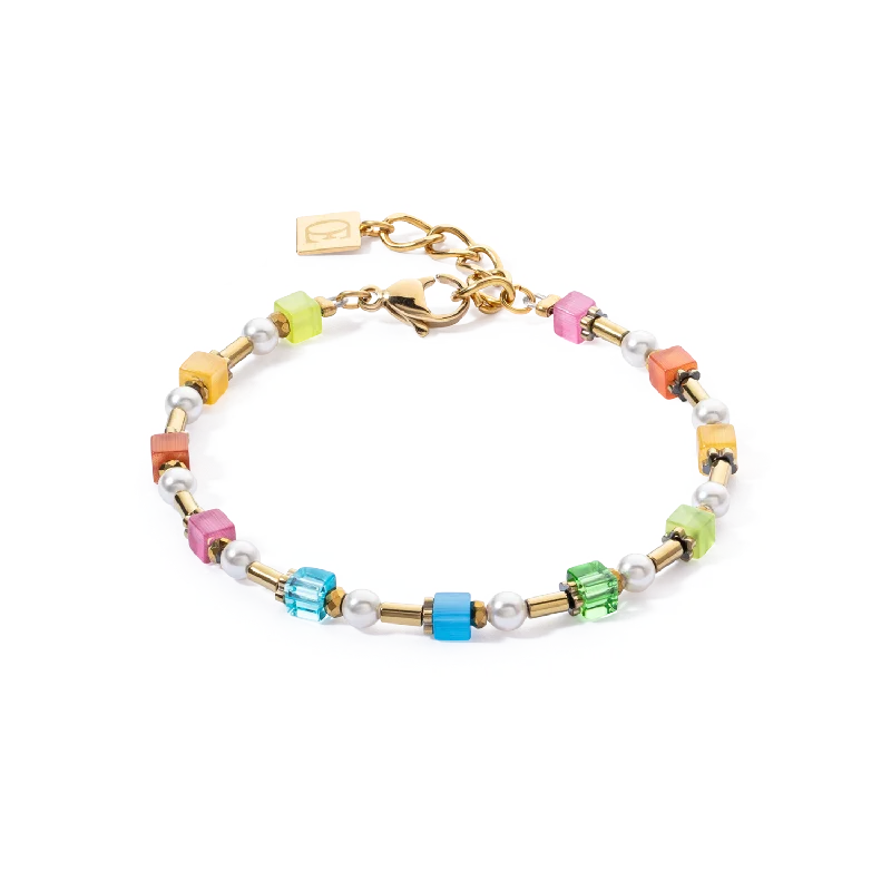 Bracelet Mini Cubes & Pearls Mix gold-rainbow