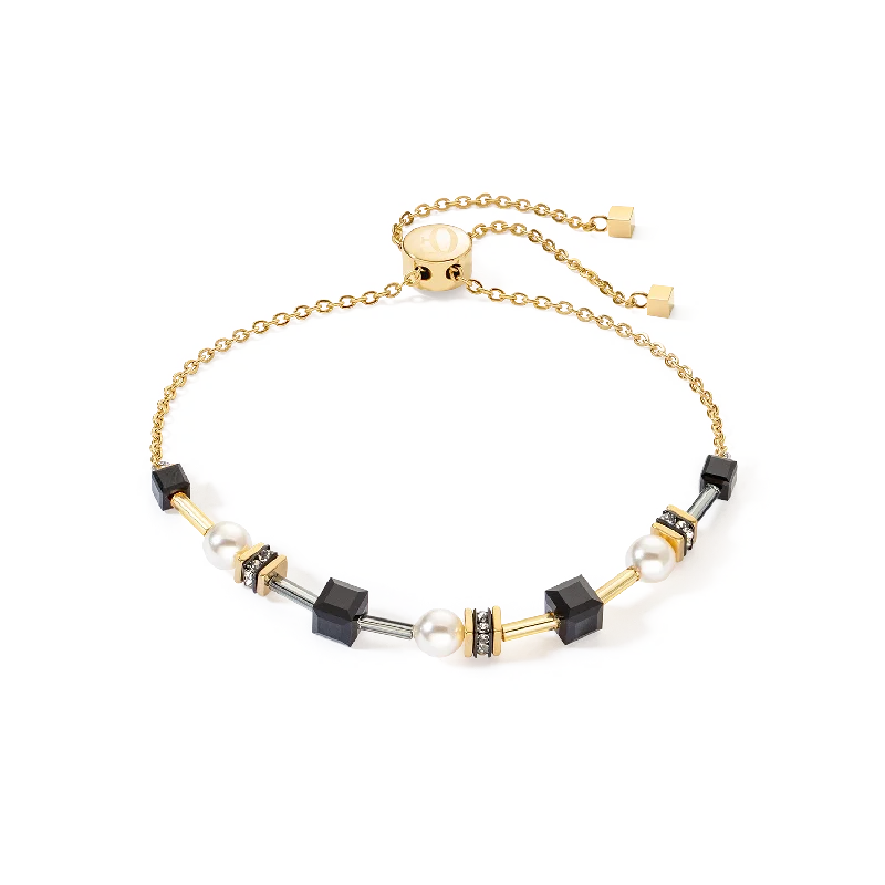 Bracelet Mysterious Cubes & Pearls gold-black