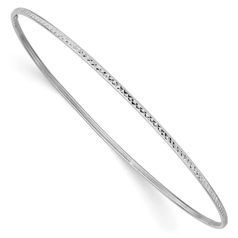 Curata 14k White Gold 8" 1.5" Textured Thin Slip-on Stackable Bangle Bracelet