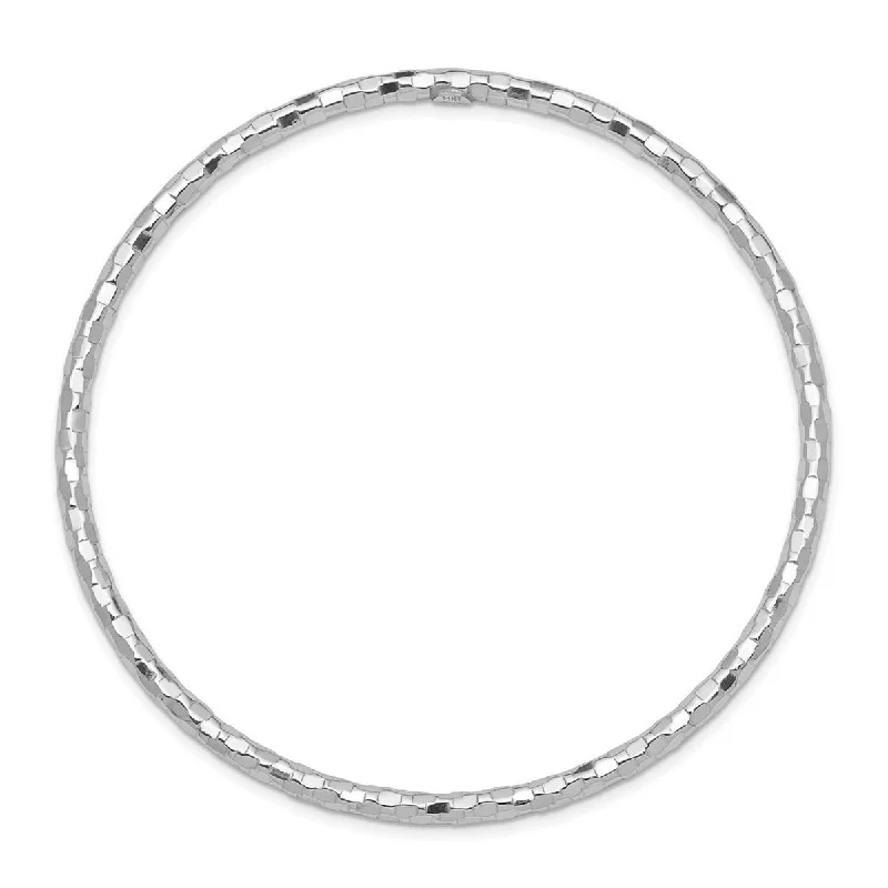 Curata 14k White Gold 8" Textured Slip-on Stackable Bangle Bracelet