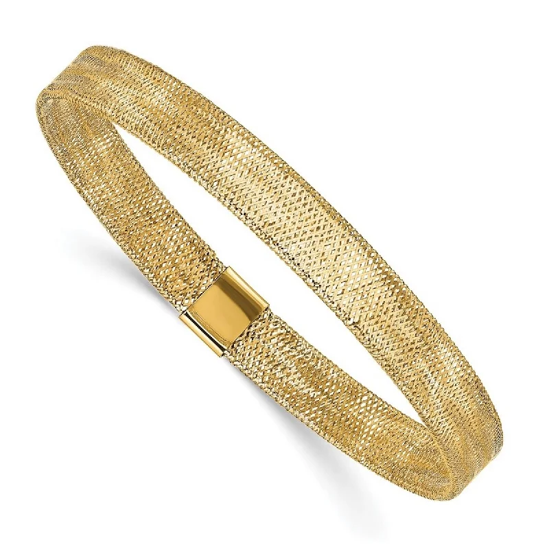 Curata 14k Yellow Gold 7" 7mm Mesh Stretch Stackable Bangle Bracelet