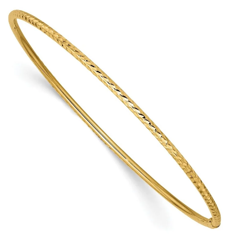 Curata 14k Yellow Gold 8.25" 2mm Textured Slip-on Bangle Bracelet