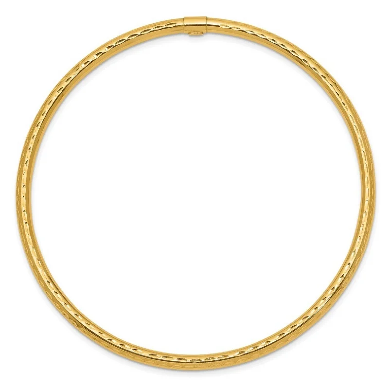 Curata 14k Yellow Gold 8" 3mm Textured Slip-on Bangle Bracelet